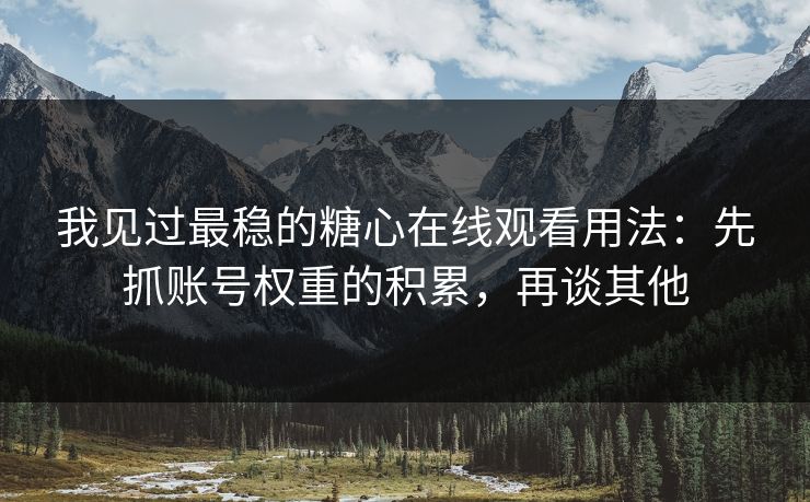 我见过最稳的糖心在线观看用法：先抓账号权重的积累，再谈其他