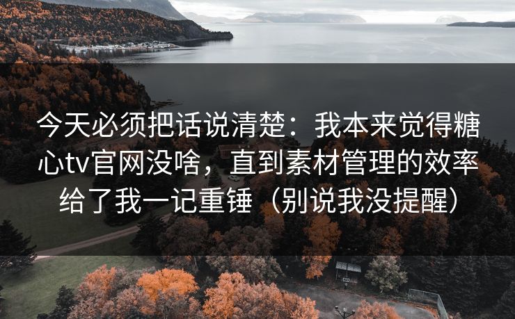 今天必须把话说清楚：我本来觉得糖心tv官网没啥，直到素材管理的效率给了我一记重锤（别说我没提醒）
