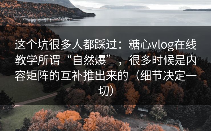 这个坑很多人都踩过：糖心vlog在线教学所谓“自然爆”，很多时候是内容矩阵的互补推出来的（细节决定一切）